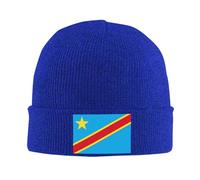 Bonnet Tricoté Unisexe,Acrylique Léger et Chaud,Extensible avec République démocratique du Congo Motif Drapeau Partiel pour Usage Quotidien,Bleu