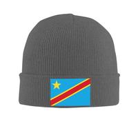 Bonnet Tricoté Unisexe,Acrylique Léger et Chaud,Extensible avec République démocratique du Congo Motif Drapeau Partiel pour Usage Quotidien,Gris foncé