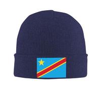 Bonnet Tricoté Unisexe,Acrylique Léger et Chaud,Extensible avec République démocratique du Congo Motif Drapeau Partiel pour Usage Quotidien,Bleu Marine