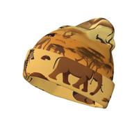 Bonnet tricoté unisexe avec imprimé d'animaux des prairies africaines - Bonnet d'hiver doux pour homme et femme - Bonnet extensible et chaud - Cadeau amusant - Noir