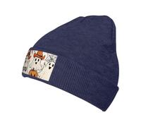 Bonnet trois fantômes mignons pour homme et femme - Bonnet d'hiver chaud en tricot à revers en acrylique - Bleu marine