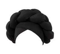 Bonnet turban tressé d'hiver bohème pour femme - Turban africain pour femme - Chapeaux tressés et soyeux - Porte-clés (noir, taille unique)