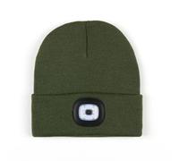 Bonnet unisexe à LED avec lumière, rechargeable par USB, mains libres, bonnet tricoté avec lampe frontale à DEL (vert kaki, taille unique)