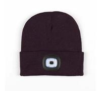Bonnet unisexe à LED avec lumière, rechargeable par USB, mains libres, bonnet tricoté avec lumière de nuit (violet rouge, taille unique)
