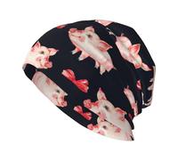 Bonnet unisexe avec imprimé tête de mort et rose, Cochon mignon rouge, Taille unique