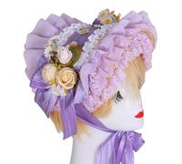 Bonnet victorien fait à la main avec bordure à volants et chapeau de soleil en paille à fleurs pour amateurs de style vintage