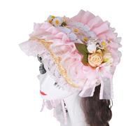 Bonnet victorien fait à la main avec bordure à volants et chapeau de soleil en paille à fleurs pour amateurs de style vintage