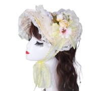 Bonnet victorien fait à la main avec bordure à volants et chapeau de soleil en paille à fleurs pour amateurs de style vintage