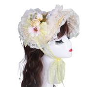 Bonnet victorien fait à la main avec bordure à volants et chapeau de soleil en paille à fleurs pour amateurs de théière vintage, accessoire de costume thématique