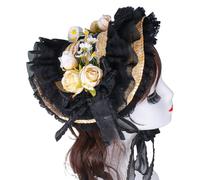 Bonnet victorien fait à la main avec bordure à volants et chapeau de soleil en paille à fleurs pour amateurs de style vintage