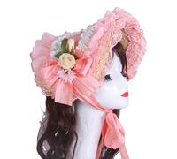 Bonnet victorien fait à la main avec bordure à volants et chapeau de soleil en paille à fleurs pour amateurs de style vintage