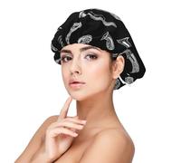 Bonnet vintage en satin de soie imprimé saxophone blanc pour femme endormie, double couche réglable en satin, bonnet de nuit pour cheveux bouclés