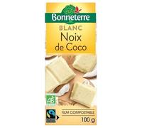 BONNETERRE - Tablette chocolat blanc à la noix de coco 100g - Vente à l'unité - meilleure offre