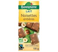 BONNETERRE - Tablette chocolat Lait noisettes entières 100g - Vente à l'unité - meilleure offre