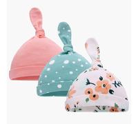 Bonnets à noeud en coton pour nouveau-né fille, bonnets de sommeil pour bébé de 0 à 6 mois, accessoires pour bébé, 3 pièces, G99C