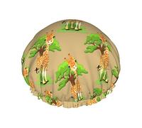 Bonnets de bain à imprimé girafe mignons pour enfants Bonnet de cheveux Bonnets de douche réutilisables Bonnet de cheveux de douche doux et élastique pour cheveux longs Cheveux courts Cheveux bouclé