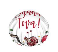 Bonnets de douche à la grenade Rosh Hashanah Shana Tova Word Honey Shofar Horn Leaf Hand Drawn Women Réutilisable Double Layer Hair Cover Soft Shower Hat for All Hair Length Shower Hair Cap