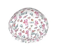 Bonnets de douche d'amour de cochon mignon pour les femmes, bonnets de cheveux de douche réutilisables imperméables bonnets de bain bonnet de douche Turban pour les filles