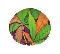 Bonnets de douche de luxe pour femmes, bonnet de douche imperméable extra large, bonnet de bain double réutilisable et élastique, chapeau de bain multicolore à motif de feuilles et d'herbes folles,