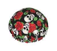 Bonnets de douche imprimés têtes de mort et roses pour femmes, bonnets de bain élastiques réutilisables, double chapeau de douche étanche