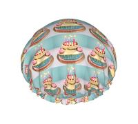 Bonnets de douche réutilisables à imprimé gros gâteau joyeux anniversaire pour femmes, bonnet DoubleHair, bonnet pour cheveux adultes pour tous les cheveux