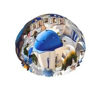 Bonnets de douche réutilisables avec vue sur la mer de l'île de Santorin pour femmes, bonnet DoubleHair, bonnet pour cheveux adultes pour tous les cheveux