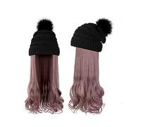 bonnets de perruque Chapeau Long Cheveux Bouclés Ondulés Dames Perruque Synthétique Hiver Chaud Bonnet Tricoté Détachable 22 Pouces Perruque Brun Doré bonnets de perruque pour femmes (Color : Pink 1