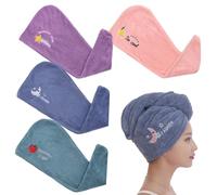 Bonnets de séchage de cheveux brodés 4 pièces, cheveux à séchage rapide, bandanas à absorption rapide, temps de séchage raccourci, adaptés au maquillage, au bain et au lavage du visage.