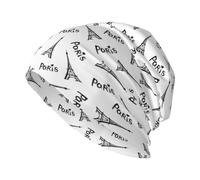 Bonnets pour homme et femme - Chapeau confortable en tricot Tour Eiffel Paris pour chimio Bonnet de nuit Noir