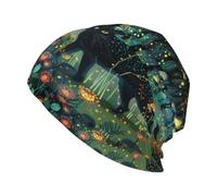 Bonnets pour homme et femme - Chapeau tricoté confortable motif chat mystique noir lucioles pour chimio bonnet de nuit