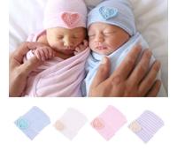 Bonnets Pour Nouveau-Né, 4 Pièces, Chapeau Chaud, Confortable, Imprimé, Bretelles En Forme De C¿Ur, Pour Bébés Garçons Et Filles