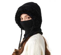 Bonnets Tricotés d'hiver pour Femmes Et Filles, Cagoule Polaire Femme, Cagoule Fille Femme Hiver, écharpe à Capuches Chaude en Une Pièce, Cagoules Doublée en Polaire épaisse (Noir)