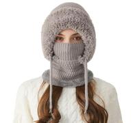 Bonnets Tricotés d'hiver pour Femmes Et Filles, Cagoule Polaire Femme, Cagoule Fille Femme Hiver, écharpe à Capuches Chaude en Une Pièce, Cagoules Doublée en Polaire épaisse (Gris)