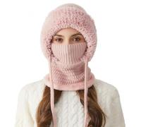 Bonnets Tricotés d'hiver pour Femmes Et Filles, Cagoule Polaire Femme, Cagoule Fille Femme Hiver, écharpe à Capuches Chaude en Une Pièce, Cagoules Doublée en Polaire épaisse (Rose)