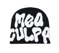 Bonnets Y2k Pour Femmes Culpa Bonnets Dupes Skull Cap Y2K Bonnets Skullies Bonnets Lettre Imprimer Accessoires Bonnets Y2K Cadeaux Noël Pour Femmes Et Hommes (Noir/Blanc,Taille unique)
