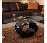 BONNEVIE - 2parcel - Table basse avec dessus de table en verre ovale Noir brillant - Tables basses mca86m63