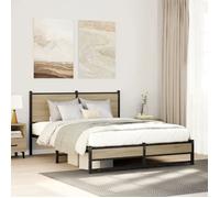 BONNIE®Lit en bois Lit double:140x190 cm, Cadre de lit en métal sans matelas chêne sonoma neuf17371