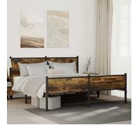 BONNIE®Lit en bois Lit double:160x200 cm, Cadre de lit en métal sans matelas chêne fumé neuf54266