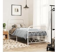 BONNIE®Lit en métal Lit simple:90x190 cm, Cadre de lit métal sans matelas avec pied de lit blanc neuf13150