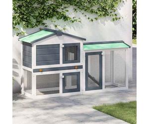 BONNIE® Meuble Cage pour chat/animaux, Clapier large d'extérieur, Gris et blanc 145x45x84 cm ,bois EU153258