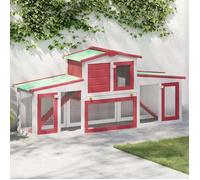 BONNIE® Meuble Cage pour chat/animaux, Clapier large d'extérieur, Rouge et blanc 201x45x85 cm ,bois EU473450