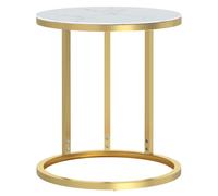 BONNIE®Table d'appoint/Meuble basse/Table à café - Grand rangement - Doré et marbre blanc 45 cm Verre trempé FR534087