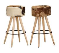 BONNIE®Tabourets de bar - Fauteuil Salon pour Bistro/cuisine - lot de 2 cuir véritable et bois de manguier,L41 x P41 x H75 cm