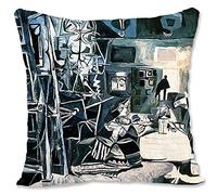 BONNIU Housse Coussin Canape Decoration 50X50 cm Couvre Oreiller Velours Zippé Abstrait Art Deco - Célèbres Peintures Cubistes Modernes - Las Meninas 1957 B5436