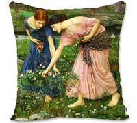BONNIU Housse Coussin Canape Decoration 50X50 cm Couvre Oreiller Velours Zippé Portraits Préraphaélites Art Deco - Waterhouse - Rassemblez-Vous des Roseaux Pendant Que Vous Pouvez JW030