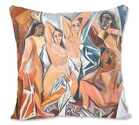 BONNIU Housse Coussin Decoratif 45X45 cm Protège Oreiller Velours Zippé Abstrait Art Deco - Peintures Cubistes Célèbres - Les Demoiselles D Avignon 1907 B5437