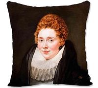 BONNIU Housse Coussin Decorative 40X40 cm Taie Oreiller Velours Zippé Portrait Femme Baroque Renaissance Art Deco - Rubens - Portrait d'une Dame RB092