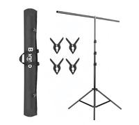 Bonnlo 2 x 3 m Support de Fond Photo, Support Toile de Fond Réglable avec 3 Pinces, Un Sac de Transport et 2 Sacs de Sable, pour Professionnel Fond Studio Photo (2.6 x 1.5 m Support)