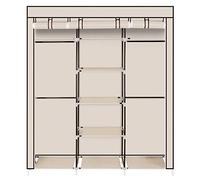 Bonnlo Armoire Tissu, avec Penderie et Étagères, Stable, Armoire de Rangement, 150 x 45 x 175 cm, Beaucoup de Rangement, Pliable, Beige