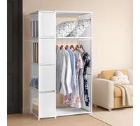 Bonnlo Armoire Tissu avec Penderie et Étagères, Stable, Armoire de Rangement, 162.5 x 88.5 x 44.5 cm, Beaucoup de Rangement, Pliable, Blanc